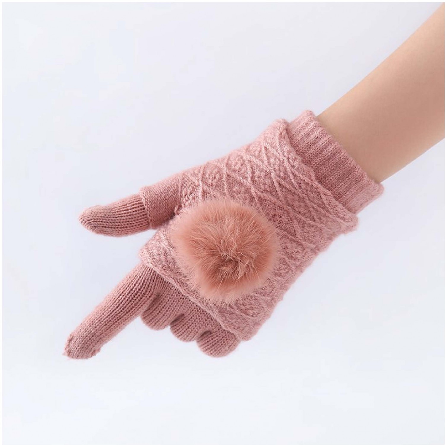 2指觸控毛球針織手套｜均碼｜三種佩戴方式