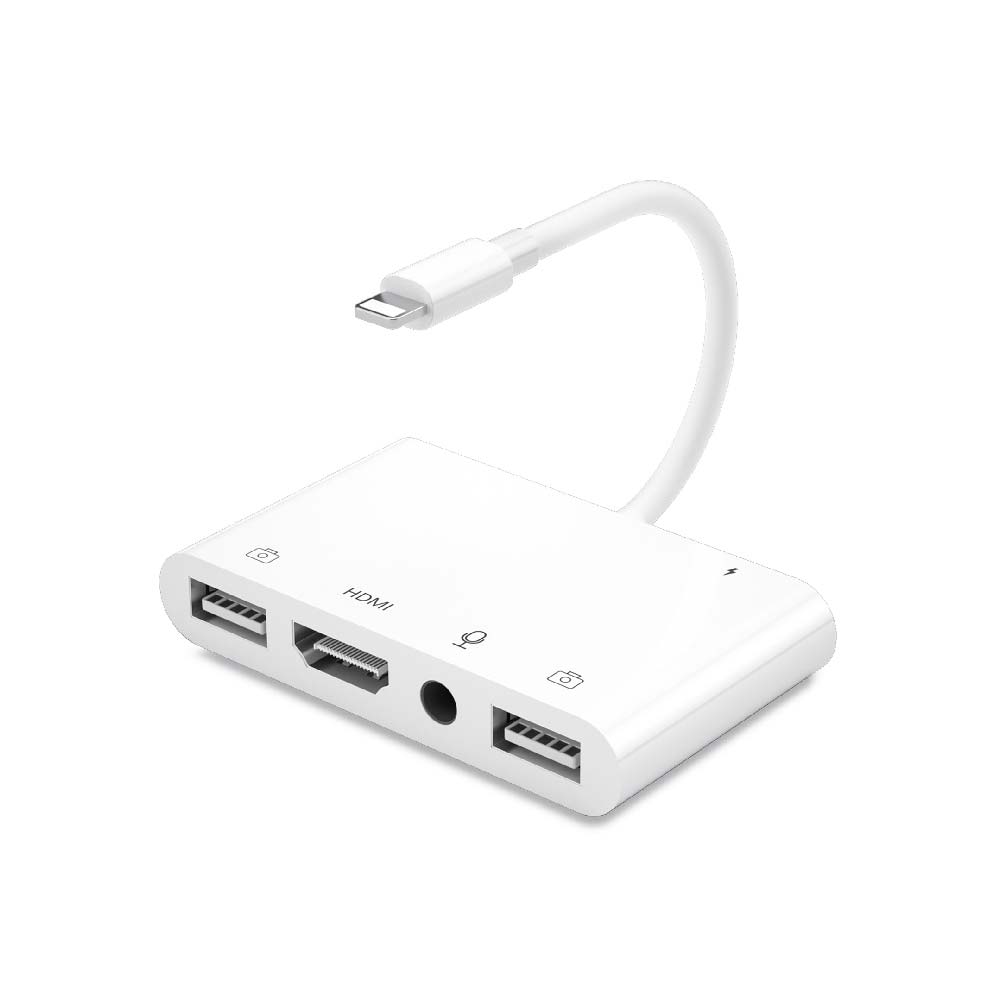 蘋果轉HDMI/3.5mm耳麥/USB*2 五合一轉接器｜SY-OTG-A02｜支援IOS26以上可接隨身碟/麥克風直播