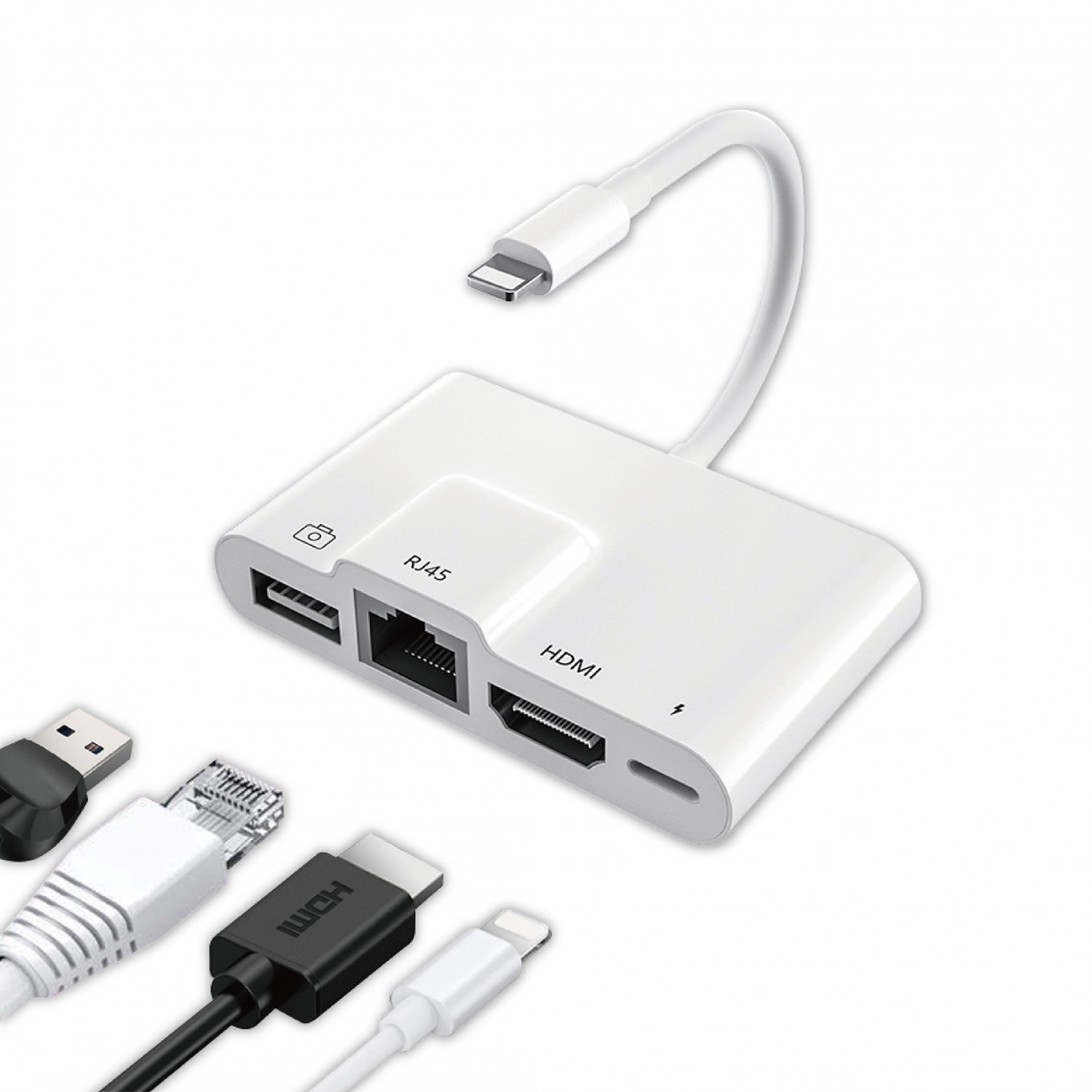 蘋果HUB｜Lightning 轉 RJ45有線網路 / HDMI / USB 四合一轉接器