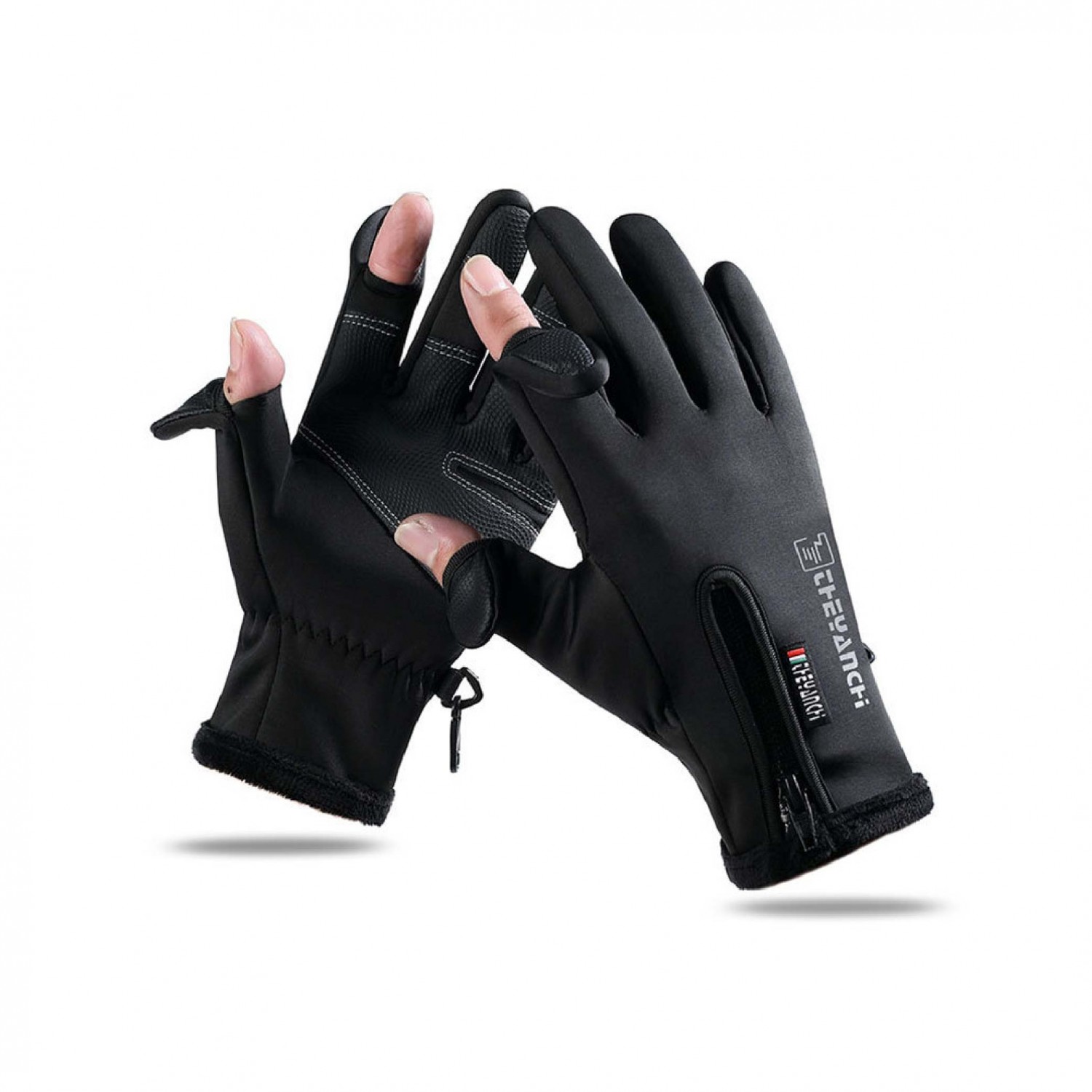 加絨釣魚觸控手套｜黑色/灰色