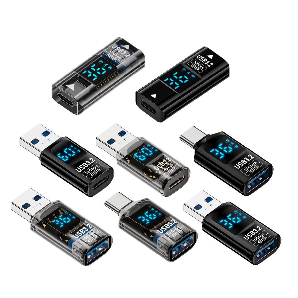 USB3.2 轉Type-C 透明數位顯示轉接頭｜36W/60W