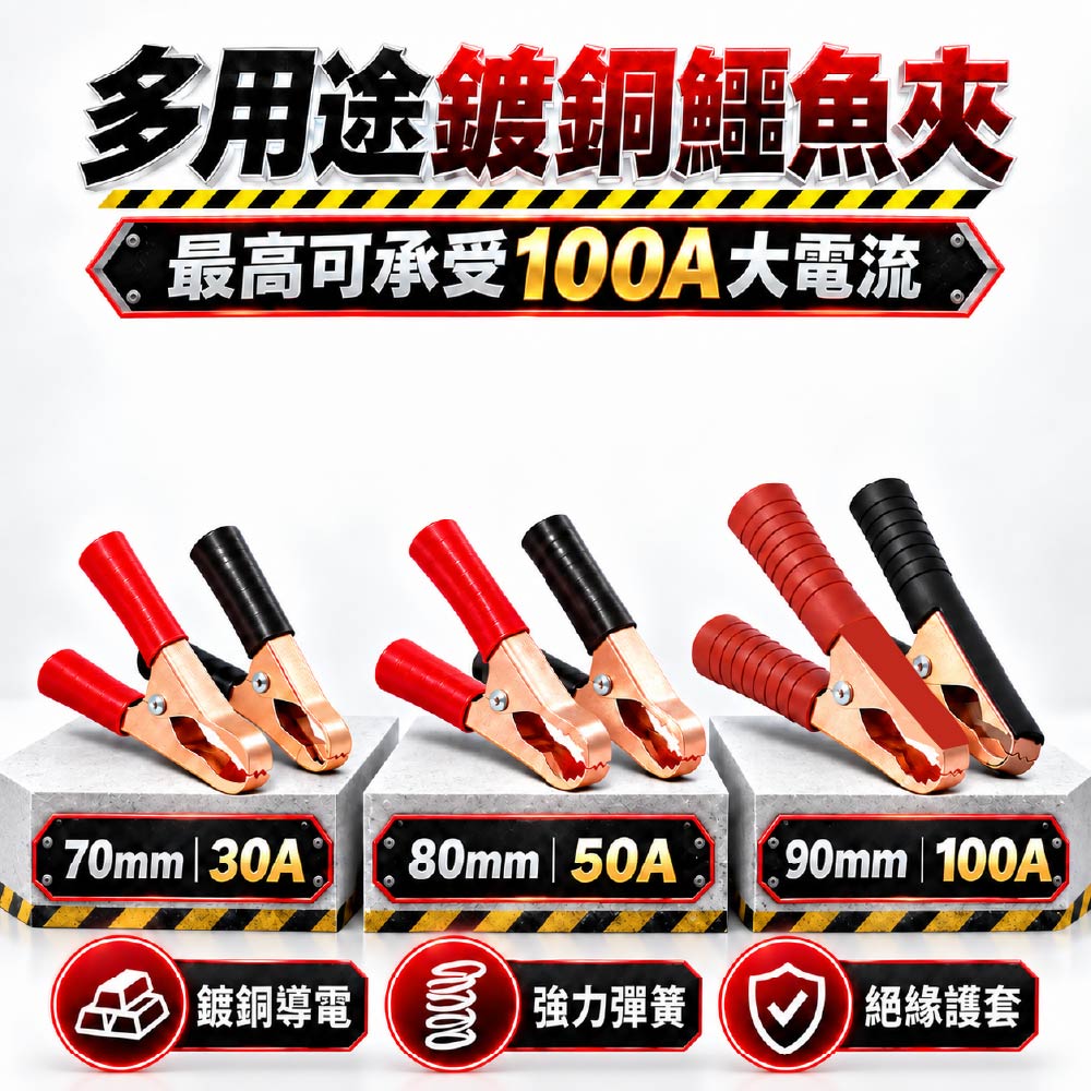 多用途鍍銅大小鱷魚夾/汽車電瓶夾｜最高可承受100A大電流