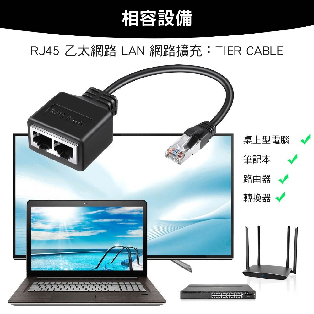 RJ45二合一轉接線【兩台同時上網說明請看圖】網路三通頭/乙太網路延長一分二/分接器/直通頭 單售(1入) RJ45二合一轉接線【兩台同時上網說明請看圖】網路三通頭/乙太網路延長一分二/分接器/直通頭 單售(1入)