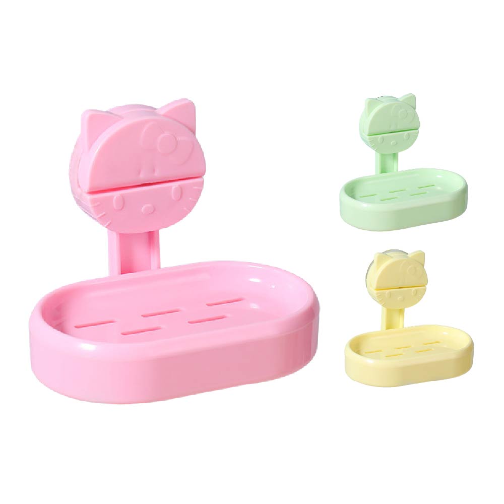 免打孔 可拆卸式貓咪卡哇伊肥皂盒/壁貼香皂架