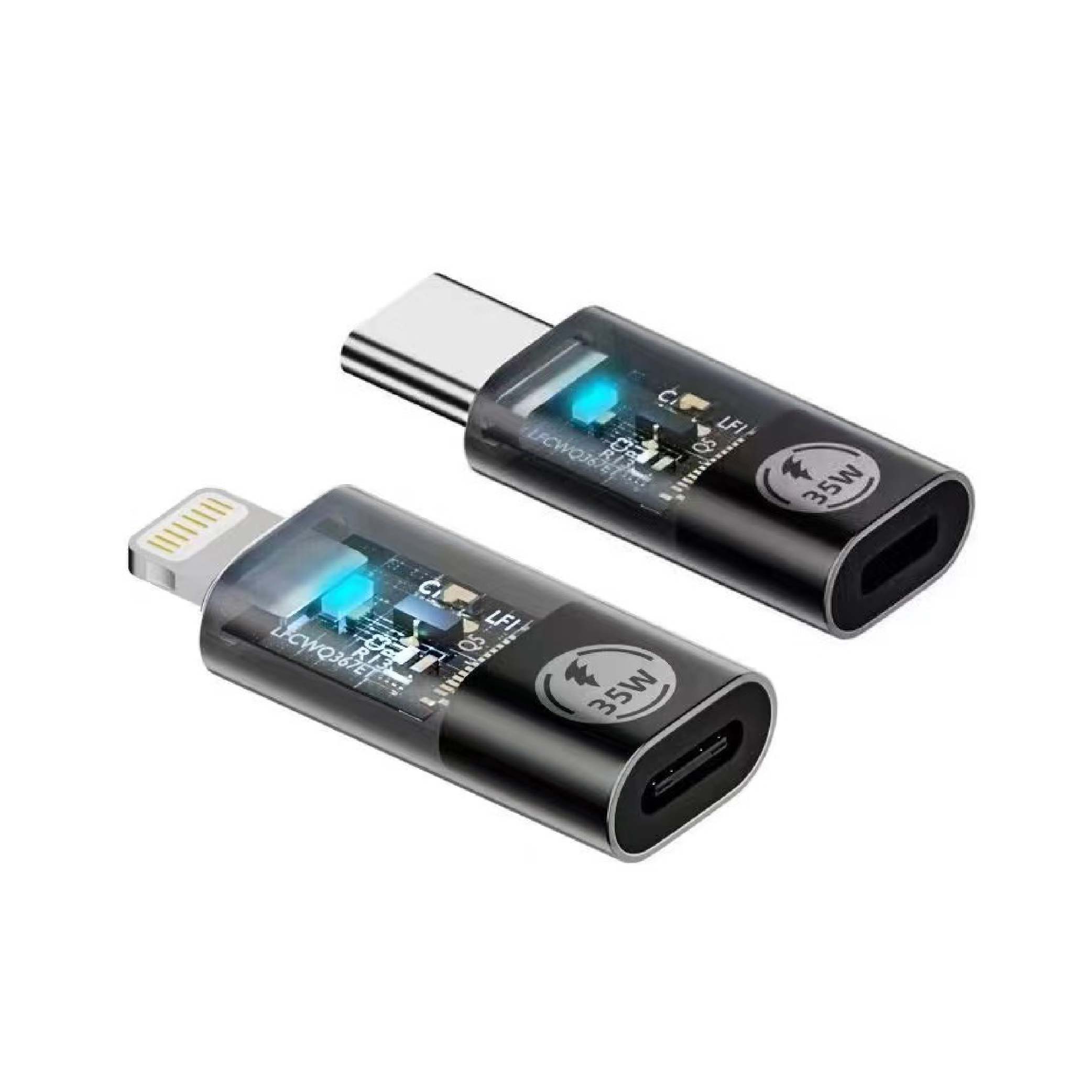 Type-C/Lightning數位顯示電壓電流透明轉接頭｜240W/140W/35W