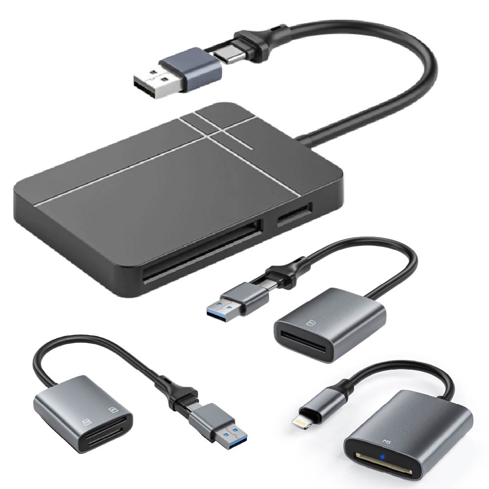 支援最新IOS26以上/TypeC轉USB雙頭/L孔讀卡機｜四合一/單雙口/SD/TF/CF/MS/XD卡